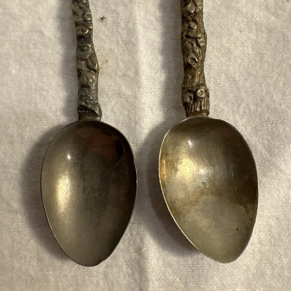 Italy‎ Silverplate Souvenir Spoons Pair Set of 2 Ornate Handles Collectible
